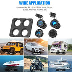 12 Volt USB Outlet RV Accessory 12V Marine Switch Panel, Dual PD30W and QC18W Car USB Port Aluminum Charger, Lighted 150W Cigarette Lighter Socket, Blue LED Voltmeter and Rocker Switch, 4 IN 1 DIY Kit