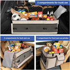 Trunk Organizer with Built-in Insulated Leak Proof Cooler Bag,Collapsible Cargo Organizer for SUV with Non Slip Bottom Strips,3 Large Compartments Foldable Waterproof Portable Car Storage Box