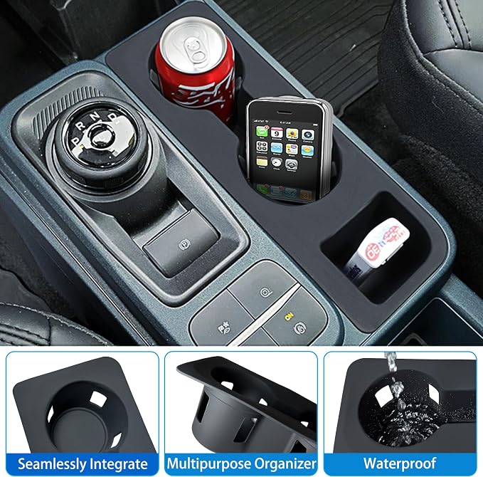 Cup Holder for Ford Maverick 2026 2025 2024 2023 2022 Center Console Cup Holder Insert Middle Console Silicone Drink Holder Organizer Waterproof Non-Slip Interior Decoration for Maverick Accessories