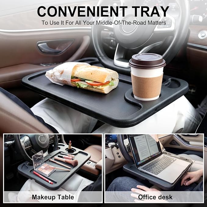 Car Steering Wheel Desk for Laptop,Multipurpose Travel Car Accessories, Car Seat Stand Trays for Eating, Steering Wheel Overhead Table Console(Black)