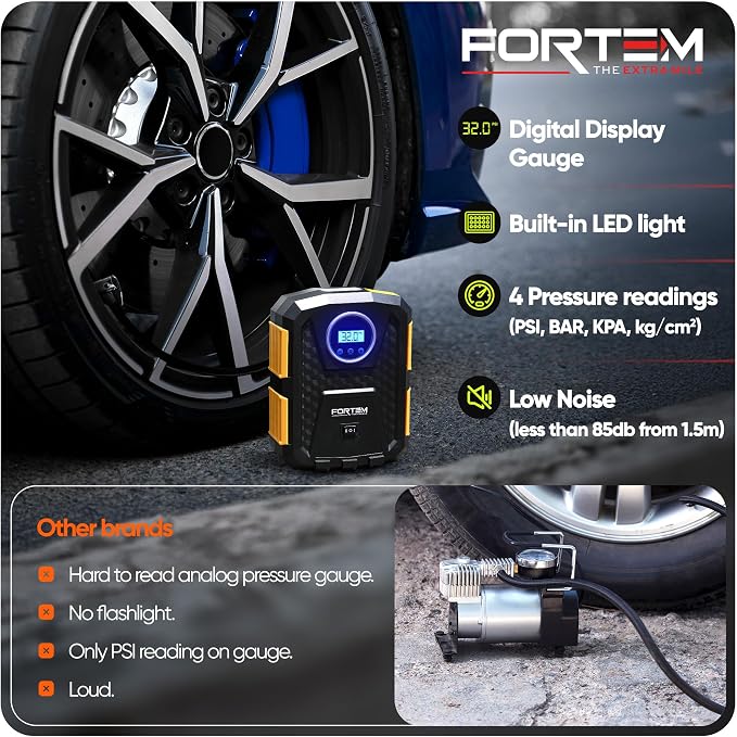 Tire Inflator Portable Air Compressor, Air Pump for Car Tires and Bikes, Car Tire Pump w/Auto Shut Off, 150 PSI, 12V DC, LED Light, Carrying Case, Perfect For Men, Women