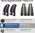 Car Headrest Hooks, Premium Suede with Metal Car Seat Back Storage Hooks for Handbag Coats Umbrella Backpack - 2 Pack, Black