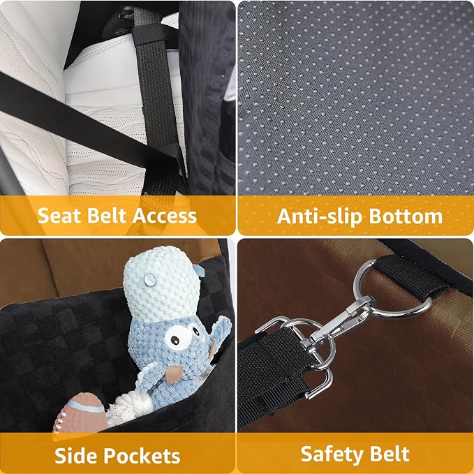 Waterproof Dog Car Seat for Small Medium Dogs, 6in Memory Foam Pet Booster Seat for Dogs up to 26 lbs with Pockets, Detachable Washable Pet Carseat with Y-Shape Safety Belt