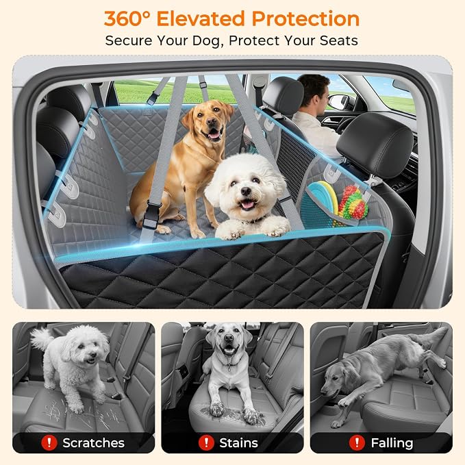 2026 Upgraded Back Seat Extender for Dogs - Large Hard Bottom Dog Car Seat Cover Holds 550lbs, Waterproof Dog Hammock Pet Bed with High-Density Foam Non-Slip Backseat Protector