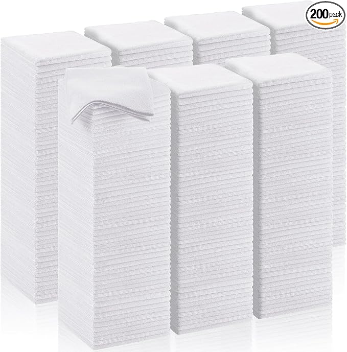 200 Pcs Microfiber Cleaning Cloth 16x16 Inch Microfiber Towels for Car Ultra Absorbent Cleaning Rags Reusable Lint Free Streak Free Detailing Towel for Car Washing Drying Dusting (White)