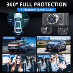 360° View 4 Channel Dash Cam Front and Rear, Dash Camera for Car with 3.16" IPS Touch Screen, 8 IR Night Vision, 5G WiFi&GPS,APP Control, G-Sensor, Loop Recording, Parking Mode, 64GB Card