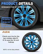Hubcap Wheel Covers Hub Caps 16 Inch Set of 4 Black & Blue Universal Wheel Rim Cover R16 Stylish Car Decor Wheel Covers