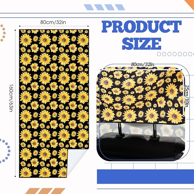 Car Seat Towel Covers with Storage Bag, 63 x 32 Inch Universal Non Slip Waterproof Sweat Protector for Car Truck, Gym Swimming Running, Machine Washable(2 Pack,Sunflower)