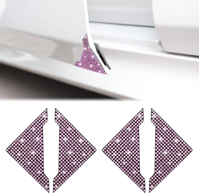 Car Door Corner Edge Guards 4pcs Bling Rhinestone Anti-Scratch Edge Protector Stickers(Pink)