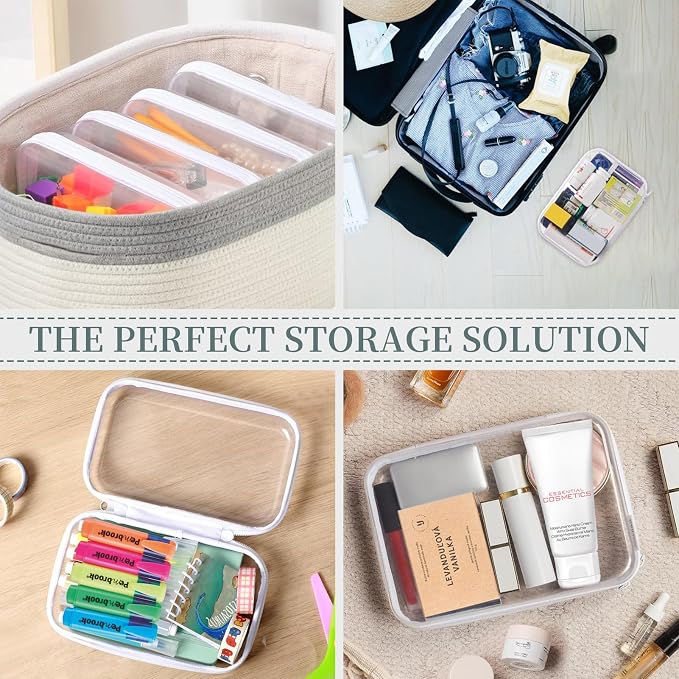 3 Pack Clear Hard Shell Zipper Case, Clear Zipper Pouches Waterproof Makeup Organizer & Travel Toiletry Bag, Plastic Pouch for Office, Home Storage, Medium Size
