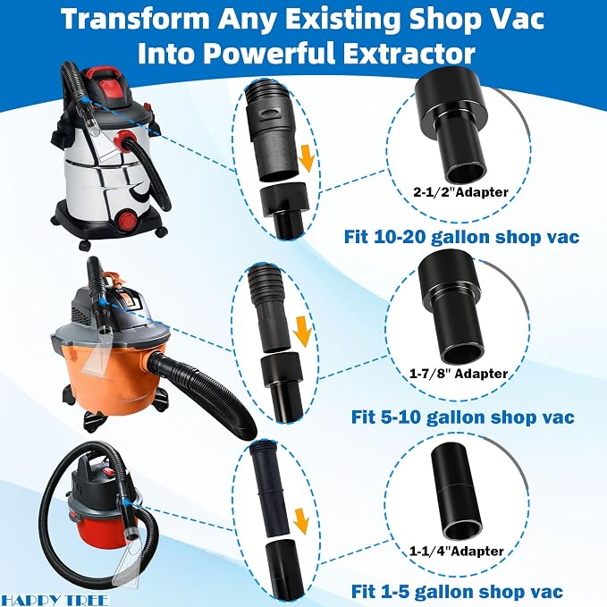 Universal Fits All Brands' Shop Vacs with 2-1/2" & 1-7/8" & 1-1/4" Adapter Clear Extraction Accessory for Auto Detailing, Shop Vac Extractor Attachment Kit for Wet-Dry Vacuum Cleaners