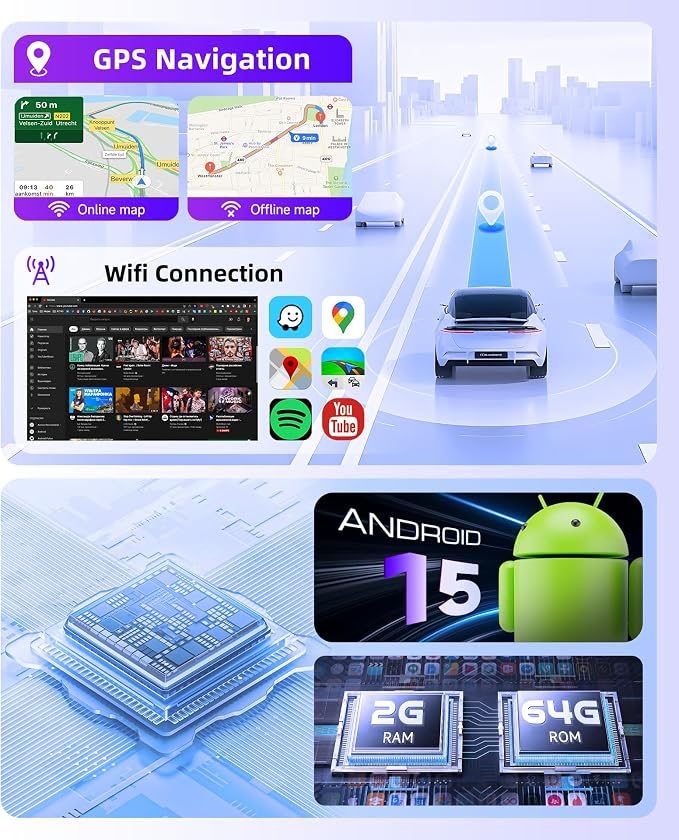 5Ghz WiFi Car Stereo Radio for Toyota Sienna 2011-2014 Support Wireless Carplay Android Auto 9'' HD 1080P Touchscreen with Android 15 GPS Navigation EQ AHD Backup Camera FM/RDS Radio SWC 2G+64G