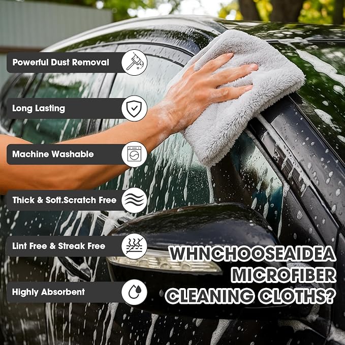 30 Pcs Edgeless Microfiber Plush Towels for Cars Detailing Drying Wash Polishing Absorbent Cleaning Cloths, 500 GSM (16 x 16 Inch,Light Gray)