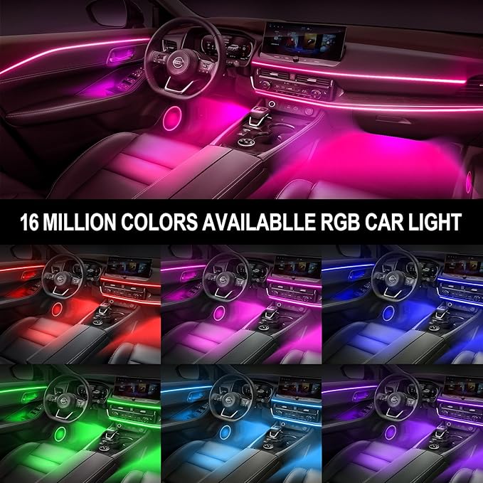 Acrylic Interior Car Lights, Car Accessories 10 in 1 Car LED Strip Lights with APP Control, 175 inches 593 LEDs Fiber Optic Lights, RGB Neon Light Kits