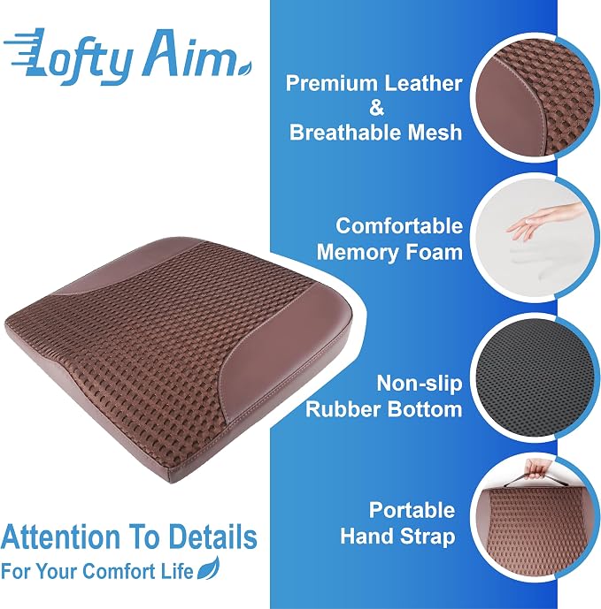 Car Seat Cushion, Car Seat Pillow, Automotive Cushion | Memory Foam Car Seat Cushion for Long Driving, Butt Pillow for Pain Relief, Driver Seat Cushion for Car, Truck, Office, Brown