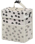 Corduroy Car Trash Can with Lid and Mesh Pockets - Leakproof Organizer,Multipurpose Waterproof Garbage Can/Trash Bin for Car(Off-White Base with Black Floral Print-2 Gallons)