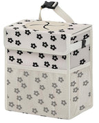 Corduroy Car Trash Can with Lid and Mesh Pockets - Leakproof Organizer,Multipurpose Waterproof Garbage Can/Trash Bin for Car(Off-White Base with Black Floral Print-2 Gallons)