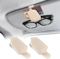 Sunglasses Holders for Car Visor, Sunglass Car Organizer, Leather Magnetic Buckle Sun Visor Sunglass Clip, Car Accessories Ticket Card Clip Sunglasses Mount Fit Truck (Beige, 2PCS)