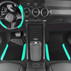 Faux Leather Steering Wheel Cover and Waterproof Car Floor Mats,Universal Car Combo Fit for 95% Sedan,SUV,Cars,14.5-15inch Sporty Anti-Slip Safety Comfortable Design(Black＆Mint)