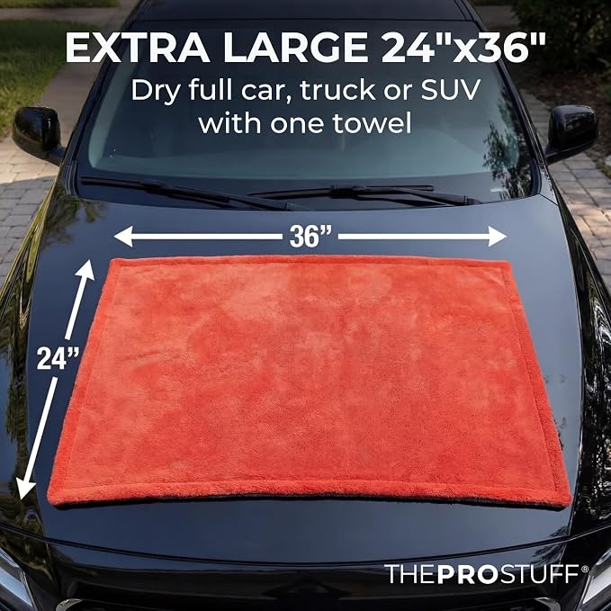 Car Drying Towel 1400 GSM - Ultra Absorbent Twisted Loop Microfiber Towel for Auto Detailing, Scratch-Free Lint-Free Streak-Free Dual-Sided Car Wash Cloth, XL 24"x36"
