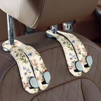CoBak Purse Hook for Car - Universal Premium Stitched Leather and Aluminum-Magnesium Alloy Double Car Seat Back Storage Hook for Purses, Handbags, Bags (2 Pack),Antique Floralia