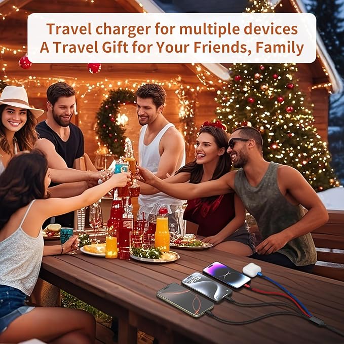 Travel 4 in 1 Multi Charging Cable with Dual IP/Type C/Micro USB, 2Packs 5FT Car Accessories iPhone Charger Cord for Multiple Devices, Universal USB Cable for iPhone17-8/iPads/Tablets and More