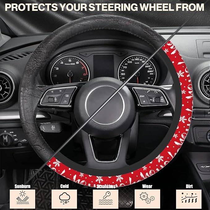 Christmas Ho Ho Ho Car Steering Wheel Cover, Non-Slip Absorbing Sweat Car Wheel Cover Accessories for Men Women,Universal 15" Fit Auto SUV Vans Trucks