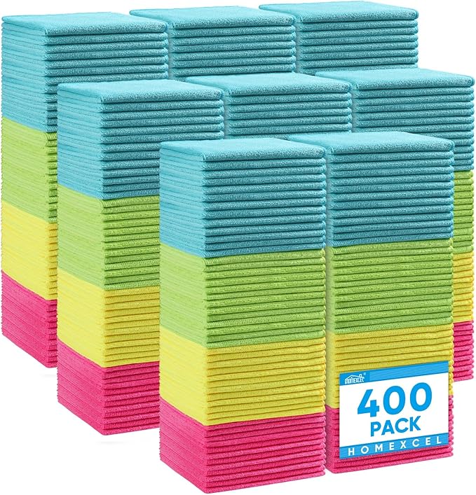 Microfiber Cleaning Cloth, 400 Pack Cleaning Towels for Kitchen, Lint Free, Scratch-Free, Highly Absorbent, and Reusable Cleaning Rags for House, Window and Glass, Cars, 11.5 X11.5 inch