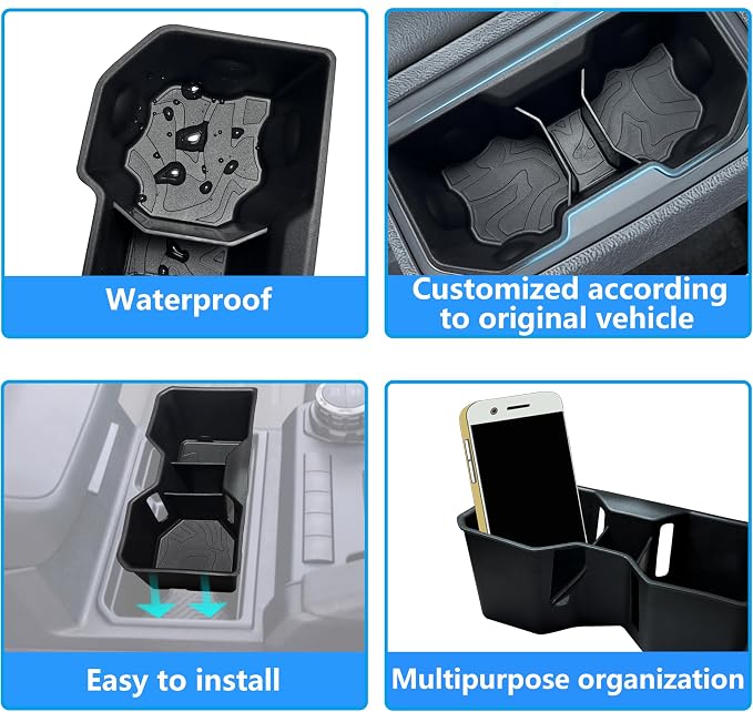 Center Console Cup Holder Inserts for 2026 2025 2024 Toyota Tacoma Accessories Middle Console & Rear Armrest Cup Holder TPE Non Slip Drink Holder Protector Organizer Black, 2PCS Set