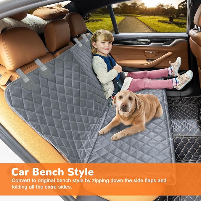 Dog Car Seat Cover for Pets 100% Waterproof Seat Cover Hammock 600D Heavy Duty Scratch Proof Nonslip Durable Soft Back Seat Covers for Cars Trucks and SUVs