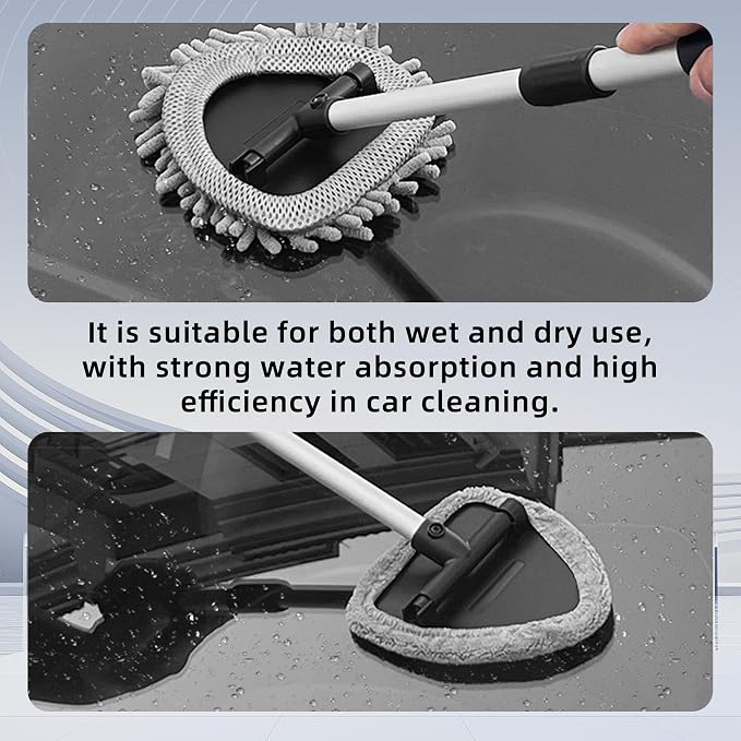 Car Windshield Cleaner, Microfiber Vehicles Window Cleaning Tool with 3PCS Reusable Cloth Pads, Automotive Washing Interior ＆ Exterior Glass Supplies Accessories, Universal Fit (Triangle)