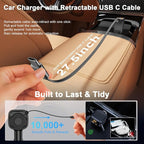 93W Retractable Car Charger, USB C Car Charger Fast Charging with PD PPS & QC 3.0, Multi Port Cigarette Lighter Adapter with Voltmeter for iPhone 17 16 15 Pro Max, Samsung S26/S25 iPad Pixel
