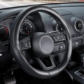 Car Steering Wheel Cover Small-Size for Prius Civic Model 3 Model Y Camaro Rogue with 14"-14 1/4" Outer Diameter Leather with Carbon Fiber Pattern Black