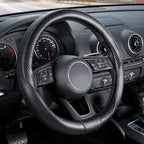 Car Steering Wheel Cover Small-Size for Prius Civic Model 3 Model Y Camaro Rogue with 14"-14 1/4" Outer Diameter Leather with Carbon Fiber Pattern Black