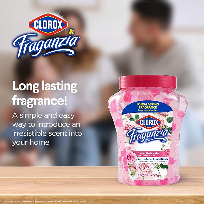 Fraganzia Crystal Beads Air Freshener, Long Lasting Room Deodorizer and Odor Eliminator Gel Beads to Freshen Home, Car, or Office, Sweet Rosewater Scent, 12 Fl Oz