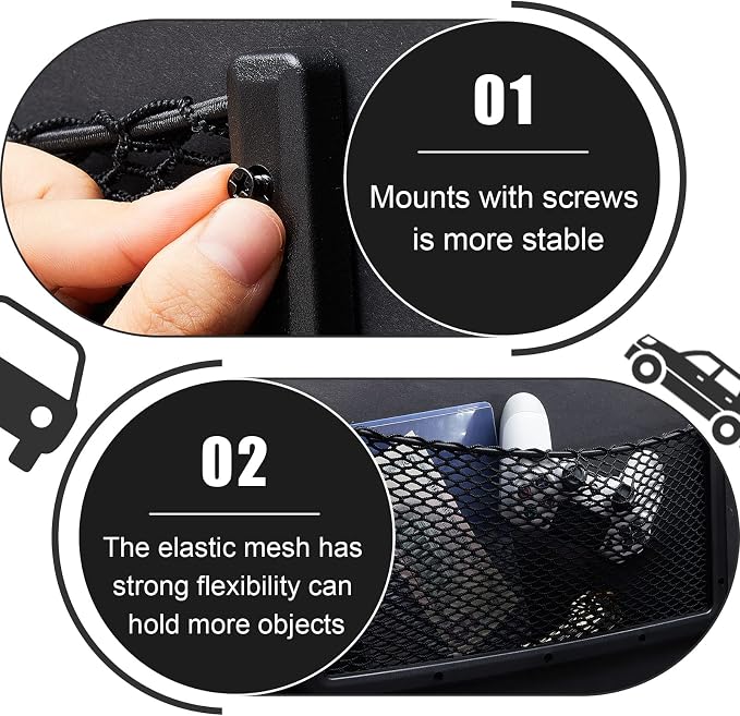 2 Pcs Boat Storage Net Bag, ABS Plastic Car Framed Mesh Net Holder, Phone & Cargo Organizer with Screws for Auto, Rv, Boat, Pontoon, Truck Pocket Storage (16 x 8 Inch)