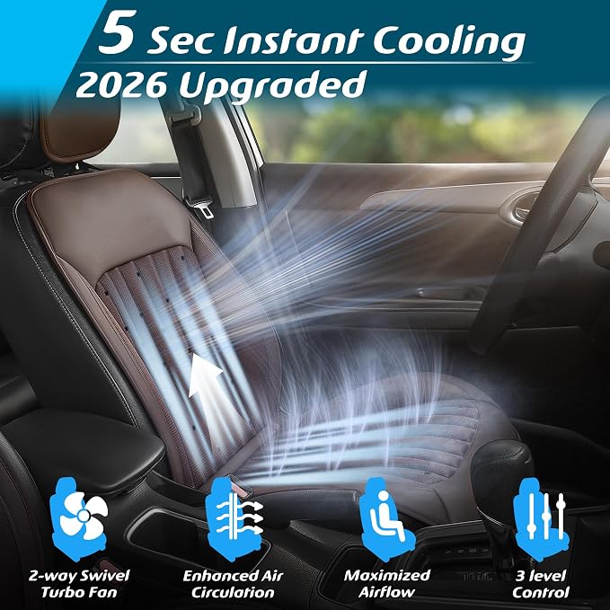 Paffenery 2026 Upgraded Cooling Car Seat Cover Front Seat, 12V-24V Ventilated Cooling Car Seat Cushion, Cooled Seat Cover for Car SUV Truck Universal Fit, Cocoa Brown