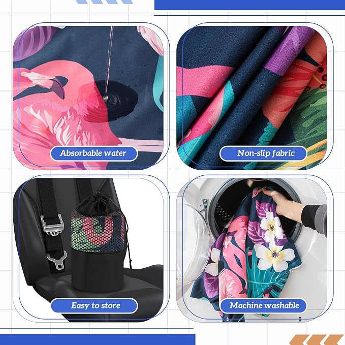 Car Seat Towel Covers with Storage Bag, 63 x 32 Inch Universal Non Slip Waterproof Sweat Protector for Car Truck, Gym Swimming Running, Machine Washable(2 Pack,Flamingos)
