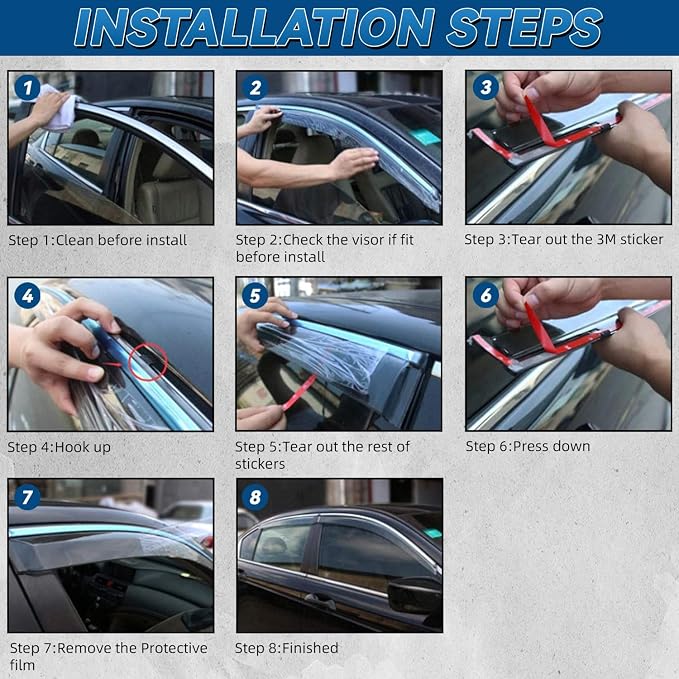 4pcs Smoke Tint with Chrome Trim Outside Mount Tape On/Clip On Style PVC Sun Rain Guard Vent Window Visors Compatible with 2017-2022 CRV CR-V