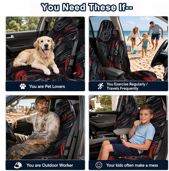 Car Seat Towel Cover 2 Pack for Front Seats, Sweat Absorbent Car Seat Protector with Non-Slip Backing, Waterproof Towel Car Seat Covers for Runners, Gym, Swimming, Beach, Pets, Cyber Motion