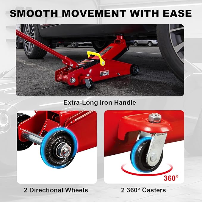 T83006 Torin Hydraulic Trolley Service/Floor Jack with Extra Saddle (Fits: SUVs and Extended Height Trucks): 3 Ton (6,000 lb) Capacity, Red