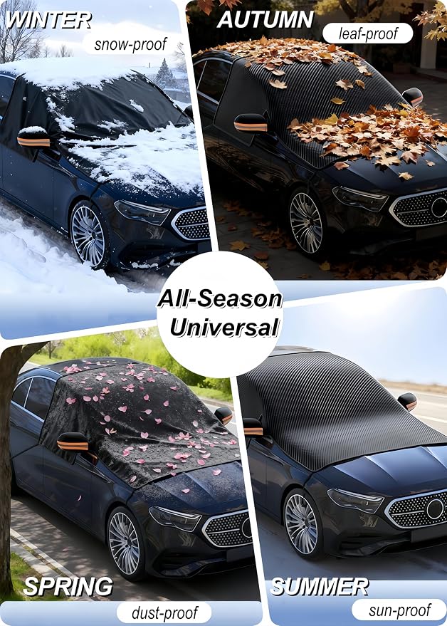 Windshield Snow Cover,Oxford Fabric Winter Frost Cover with Side Window and Rearview Mirror Protector, Extra Large Magnetic Frost Guard Windshield Cover for Most Cars,SUV,Sedan,Truck (Green)