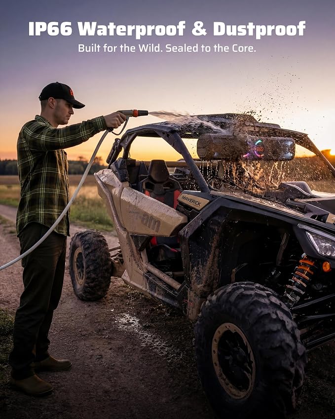 26 Inch 6 Speaker UTV Sound Bar, Bluetooth Golf Cart Speakers [Color Changing RGB & Strobe Light] IP66 Waterproof ATV Speaker System, SXS SoundBar Compatible with Polaris RZR CFmoto Can-Am