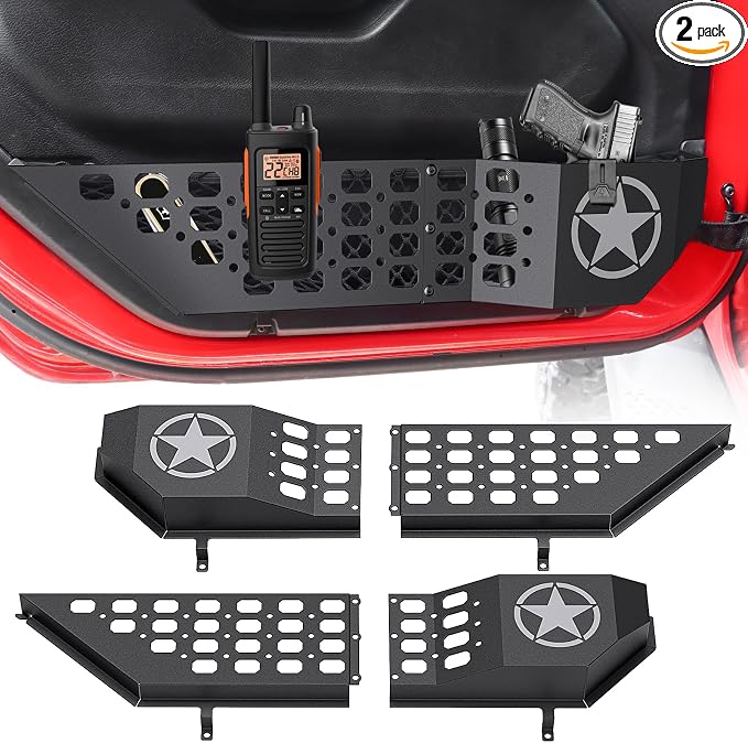 Metal Front Door Pocket Storage Box for Jeep Wrangler JL JLU 4XE 2018-2026 & Gladiator JT 2020-2023 2024 2025 2026 Accessories Door Organizer Storage Molle Panels (Not for Power Seats), 2PCS