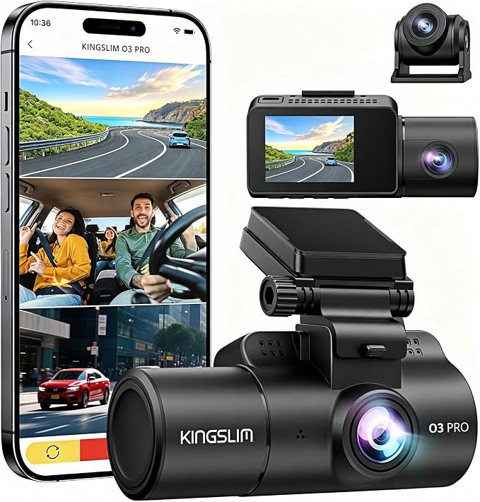 3 Channel 5G WiFi Dash Cam with 64GB Card, 2.5K/1080P Front and Rear Inside Dashcam, 2.5K/1080P/1080P Three Way Dash Camera for Cars Auto IR Night Vision, Loop Recording, APP Control(O3PRO)