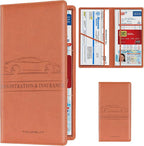 Car Registration and Insurance Card Holder, Vehicle License Document Glove Box Compartment Organizer, Interior Car Accessories for Women Men (Brown)