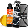 Scratch & Swirl Remover with Ceramic Silk – Car Scratch Remover for Vehicles Paint Repair with Ceramic Coating Spray – Polishing & Washing Kits with Applicator Pad & Microfiber Towel