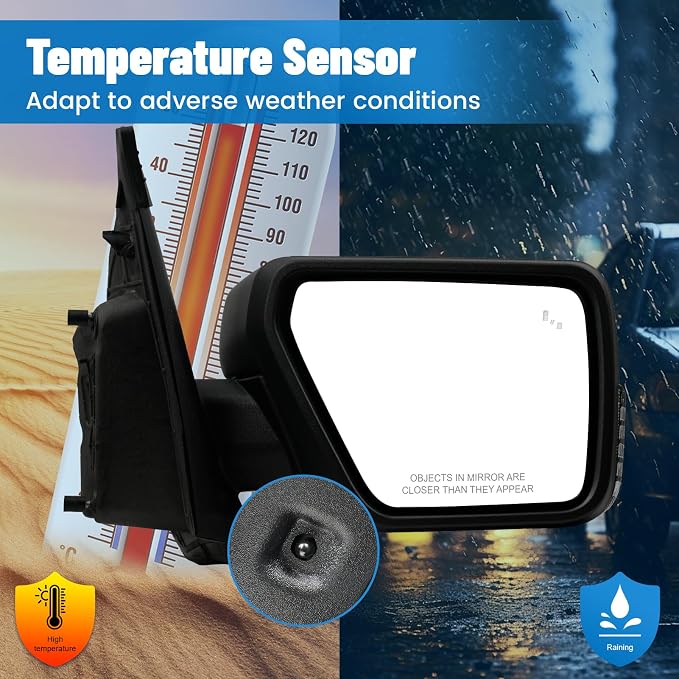 Pair Side Mirrors for Ford F150 2021 2022 2023 2024, Passenger and Driver Heated Mirror Assembly with Blind Spot Detection, Turn Signal Light and Puddle Light - OEM Style