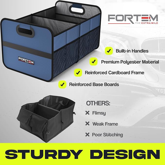 Car Trunk Organizer, Collapsible Two Compartment Organizer, Foldable SUV & Truck Storage for Car Accessories for Women Men, Non Slip Bottom, Sturdy Side Walls, Strong Handles, 45L