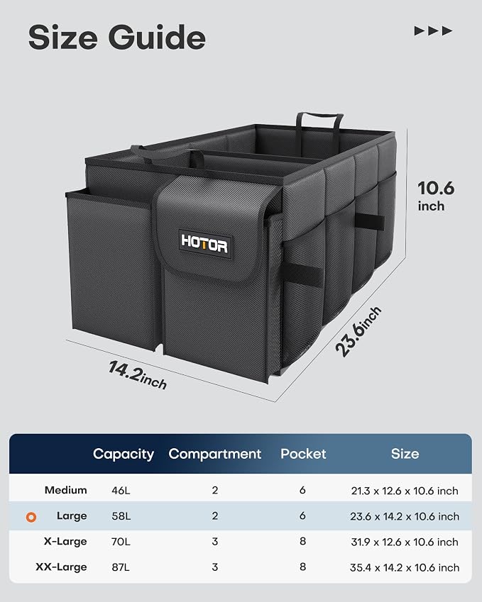 Foldable Trunk Organizer - SUVs & Sedans, Sturdy Car Organization With 2 Compartments, Black, 23.6"×14.2"×10.6"